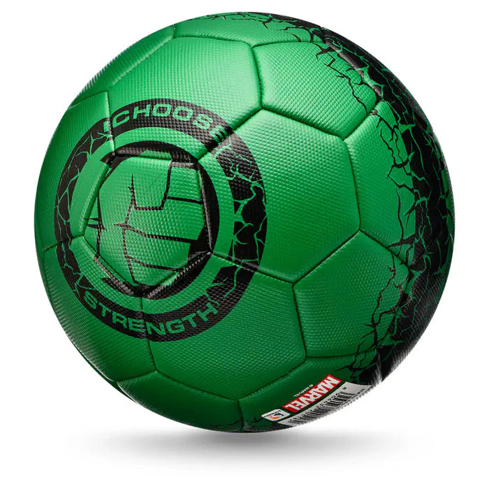 Marvel Hulk football featuring a green and purple design with Hulk's face, perfect for sports and fan collection.