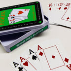 Jocar poker set in a double metal box with playing cards and chips, ideal for fun card games and entertainment.