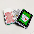 Jocar poker set with double metal box, includes playing cards and chips, ideal for family and casual card games.