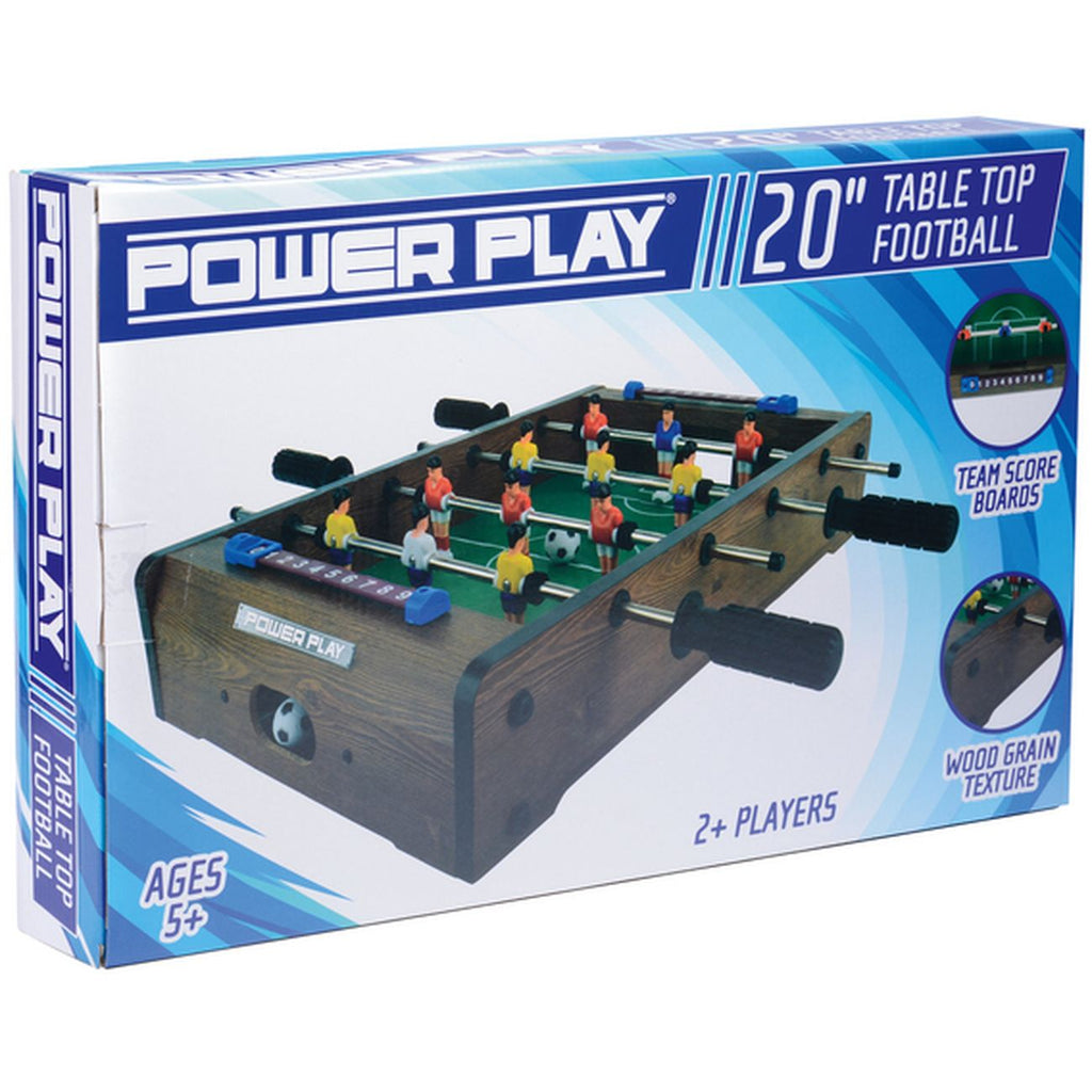 Power Play 20-inch tabletop football game with players and scoring rods, perfect for fun indoor toy entertainment.