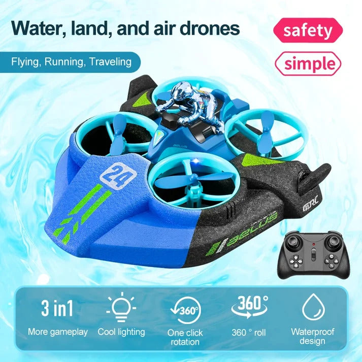 RC Flying Drone Car with LED Lights & Protective Cage