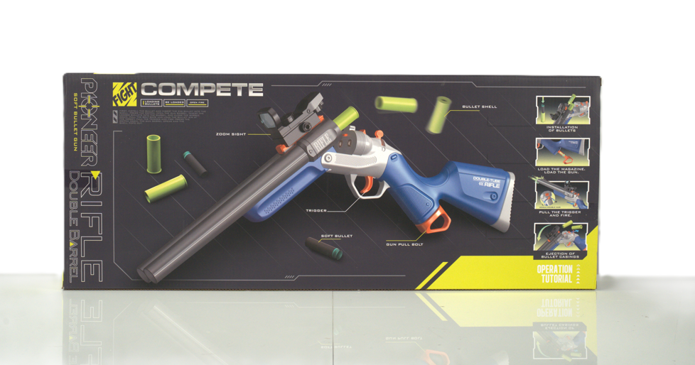 Playzokids Pioneer safe foam dart blaster with realistic sound effects, shown with foam darts ready for action.