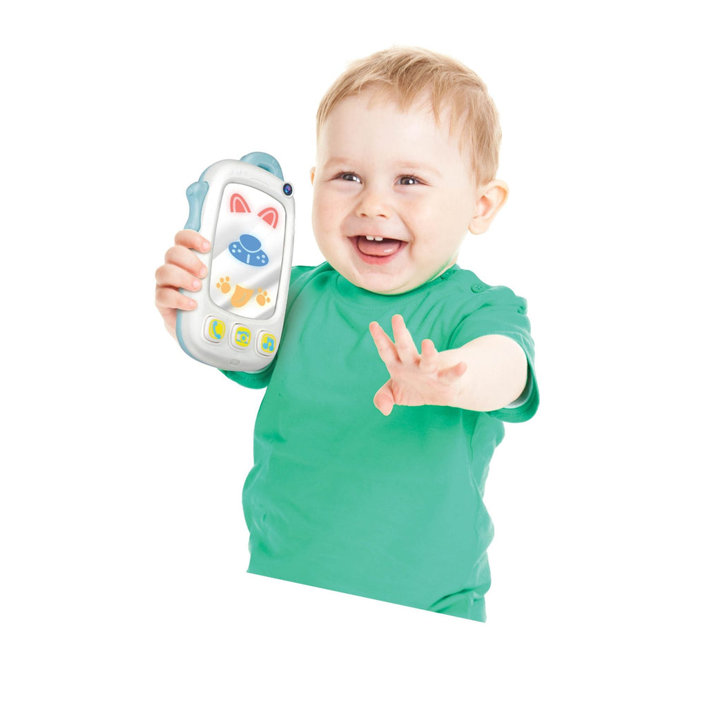 Winfun My First Baby Selfie Phone with a playful monkey camera design, featuring colorful buttons and a bright screen for little hands.