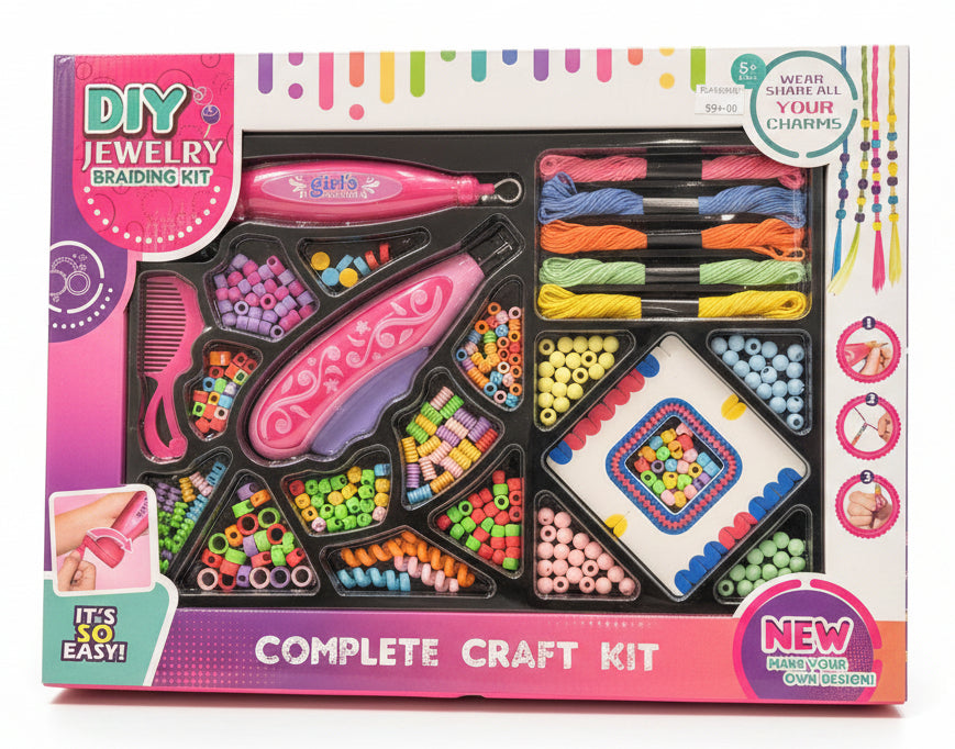 Colorful DIY jewelry plastic accessory making kit for girls, featuring assorted plastic beads and charms, perfect for creative craft projects. Main image