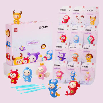 Set of 12 zodiac sign air dry modeling clay pieces for kids, soft, lightweight, and safe for creative crafts. Main image