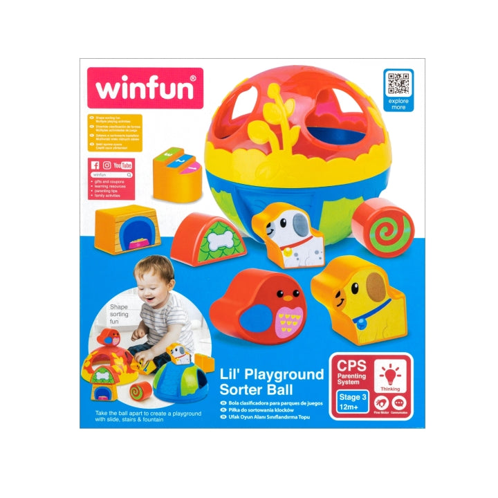 Colorful Winfun Lil' Playground Sorter Ball for toddlers, featuring bright sections and playful design perfect for sensory play.