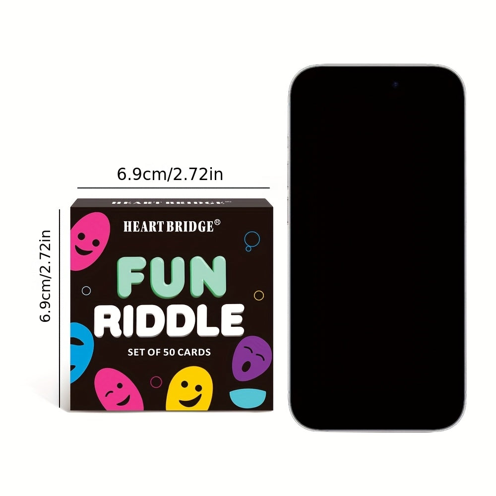Fun Riddle Card Game by SMILE TALK featuring colorful cards with playful riddles and illustrations for family entertainment.