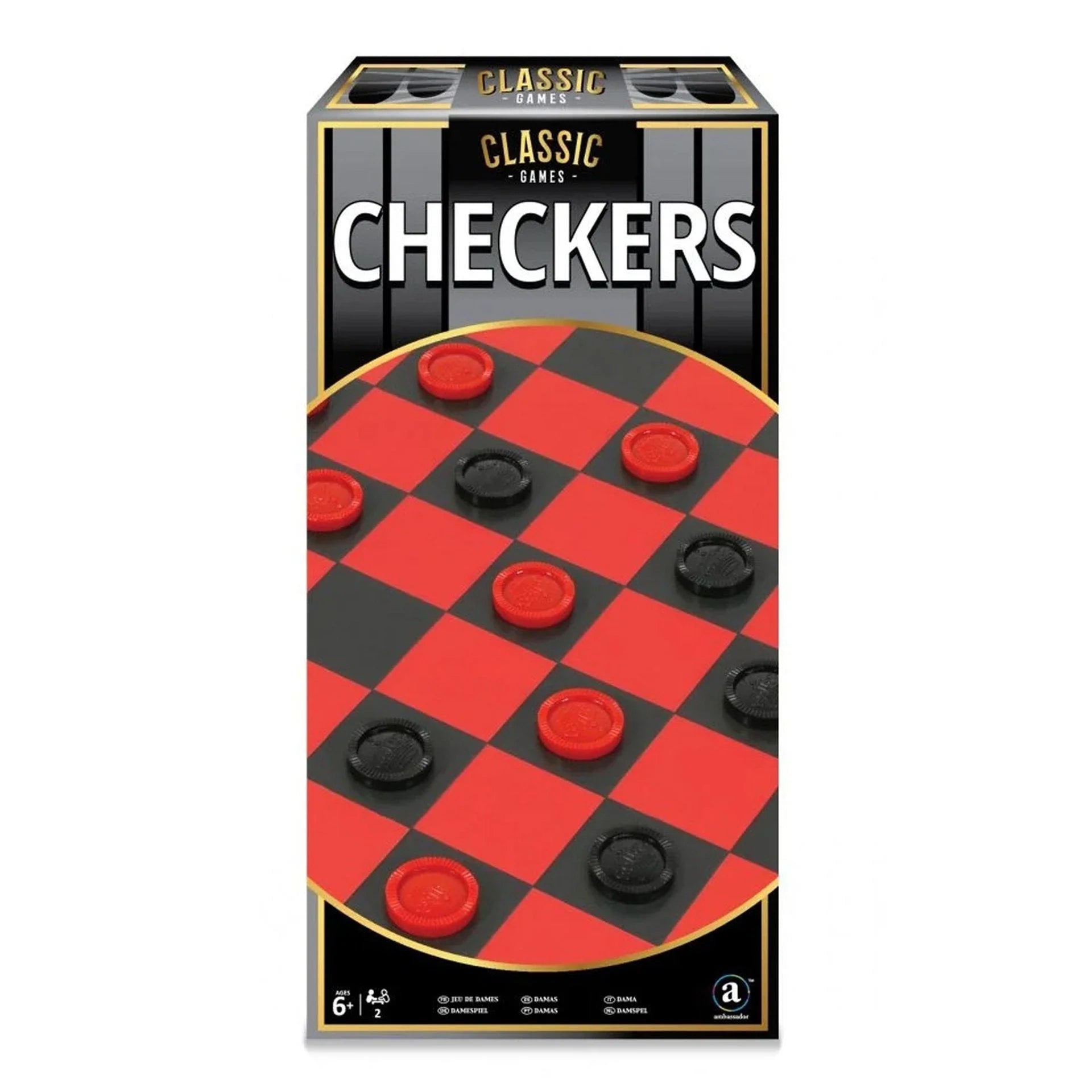 Playzokids Merchant Ambassador Classic Checkers game with black and red checkered board and game pieces for strategic play.