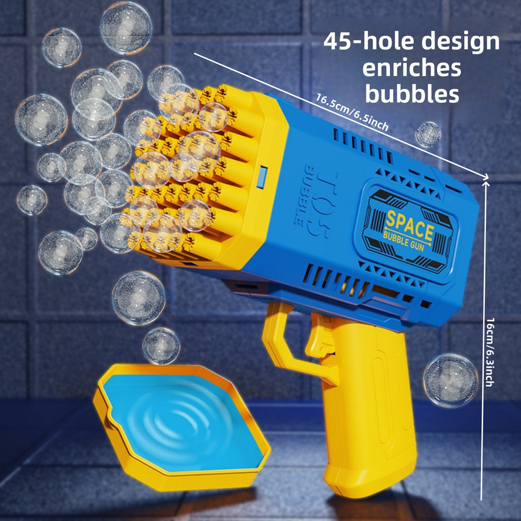 Portable automatic bubble gun with 45 holes, handheld bubble machine by Generic producing colorful bubbles for outdoor fun.