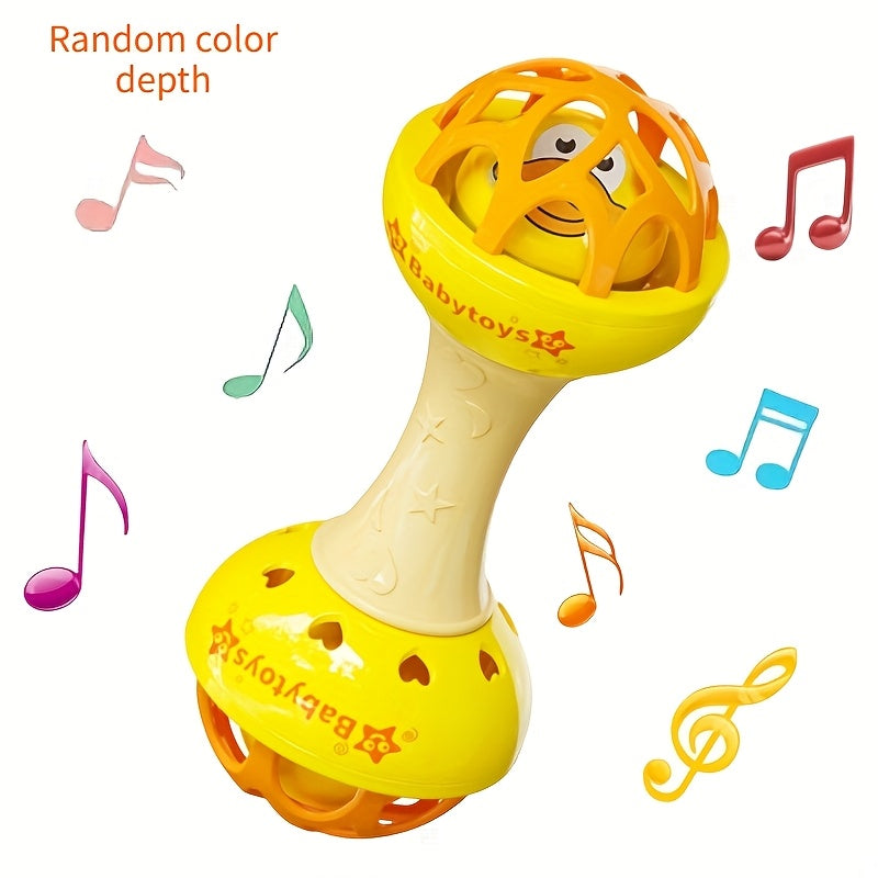 Dutora baby-grade vibrating hand bell toy with colorful handle and small bell, designed for infants' sensory play and development.