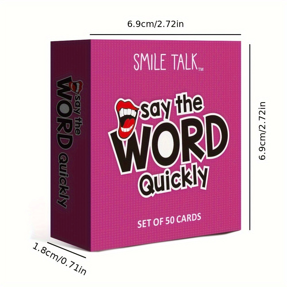 SMILE TALK Quick Guesses Challenge Card Game featuring colorful cards with fun guessing prompts for family or party play.