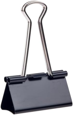 Set of 12 black 51mm binder clips from Playzokids, shown in a row with some clips open, ideal for organizing papers.