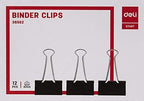 Black binder clips from Playzokids, 41mm size, set of 12, with metal handles for organizing papers and documents.