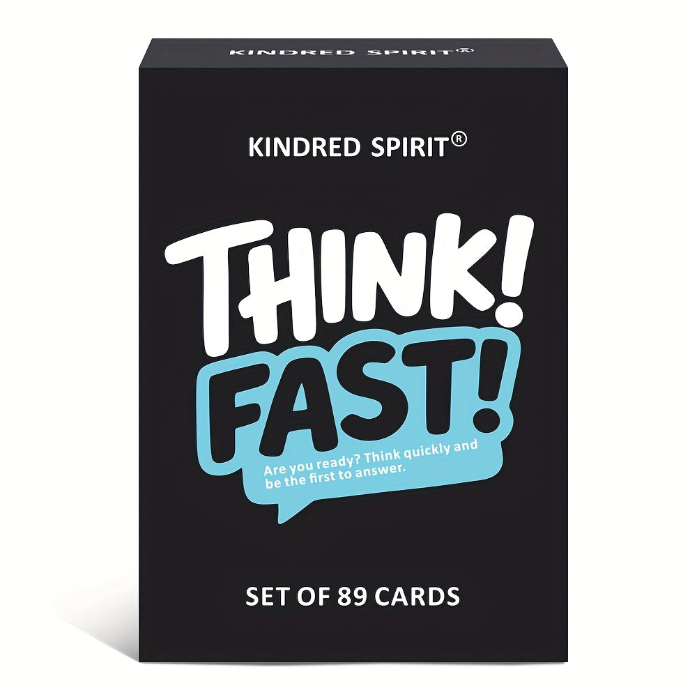 Box of Kinder Spirit Think Fast fast-paced Q&A game with colorful packaging and game components visible inside. Main image