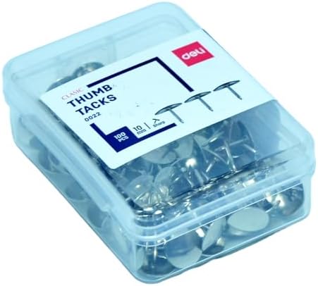 Set of 100 Playzokids Deli Thumb Tacks with colorful plastic heads and metal pins for bulletin boards and craft projects.