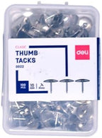 Set of 100 Playzokids Deli Thumb Tacks with colorful plastic heads and metal pins for bulletin boards and crafts.