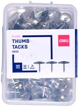 Set of 100 Playzokids Deli Thumb Tacks with colorful plastic heads and metal pins for bulletin boards and crafts.