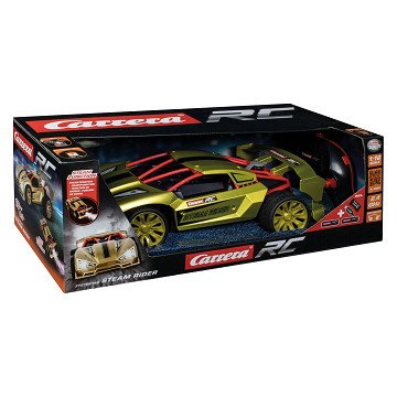 Carrera RC Steam Rider toy vehicle with detailed red and black design, featuring realistic steam engine elements and remote control features. Main image
