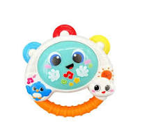 Winfun Baby Shaker Tambourine with colorful handle and jingling metal cymbals, designed for infants to shake and play music.