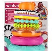 Winfun Sensory Wobble Stacker Toy with colorful stacking rings and wobbling base for sensory play and fine motor development.