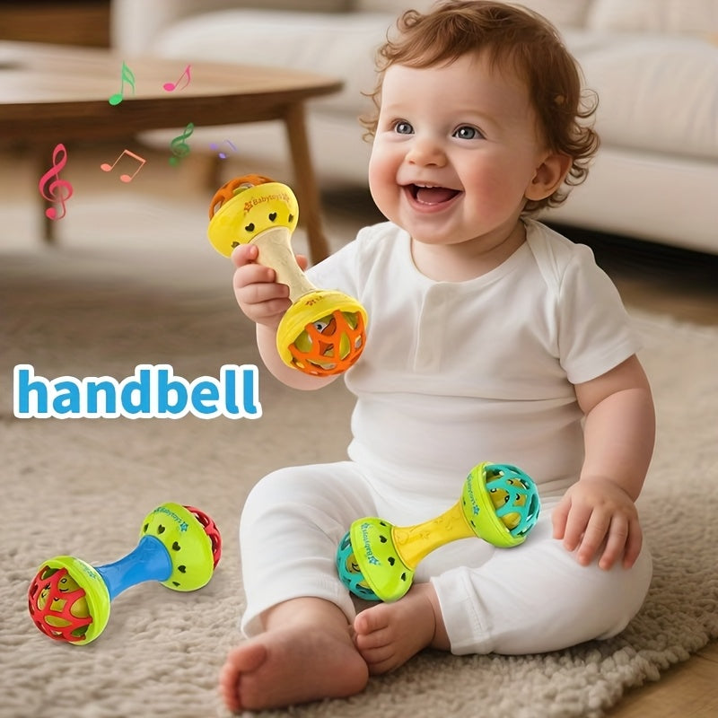 Dutora baby-grade vibrating hand bell toy with colorful handle and small bell for infants' sensory play.