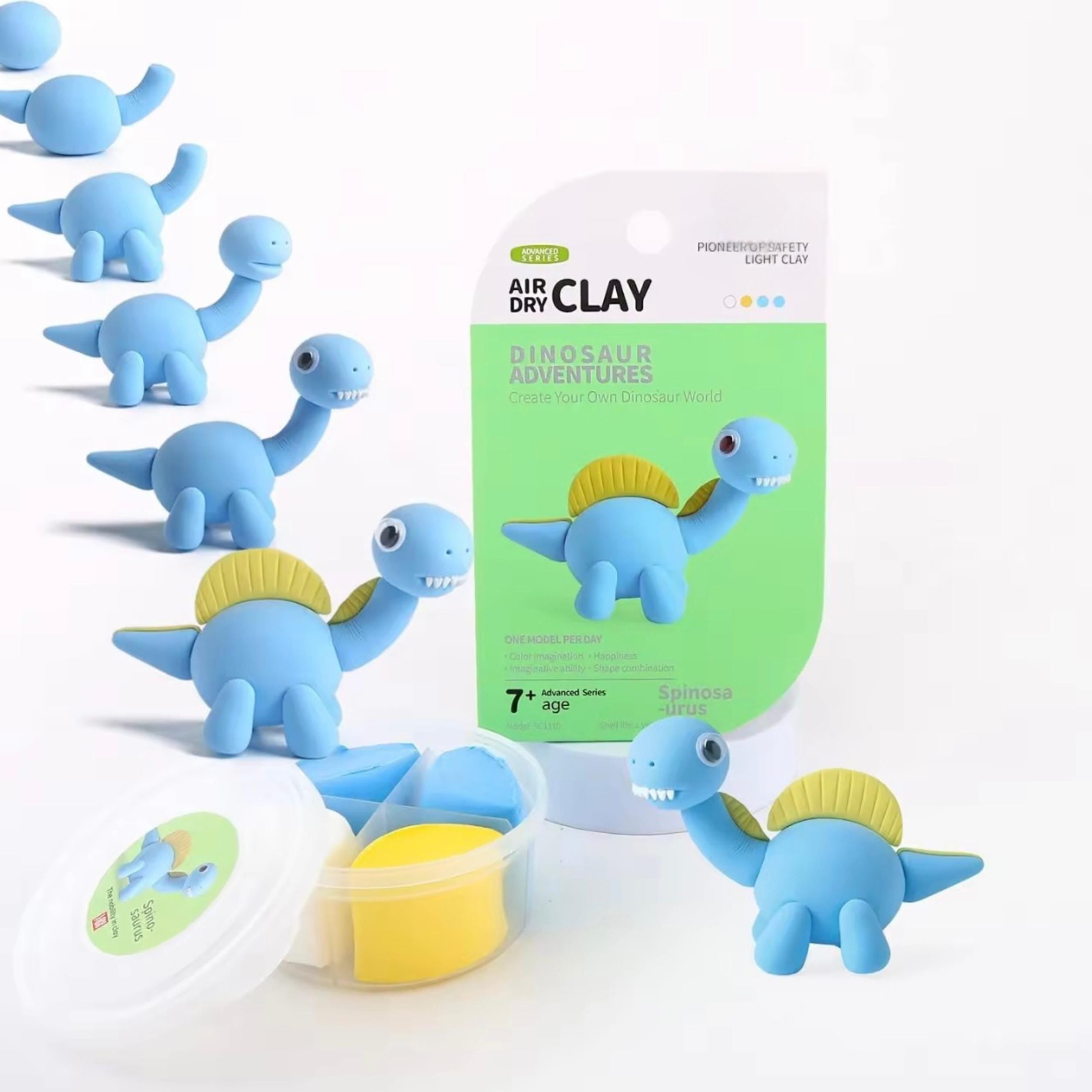 Playzokids Air Dry Clay Kit featuring dinosaur shapes for Montessori educational play and creative dinosaur adventures.