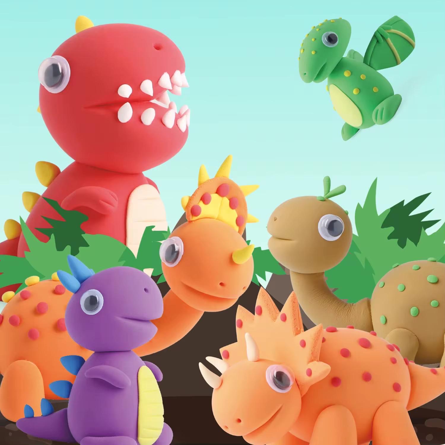 Playzokids Air Dry Clay Kit featuring dinosaur shapes for Montessori educational dinosaur adventures and creative play.