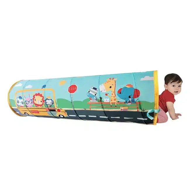 Fisher-Price pop-up play tunnel for kids, colorful fabric toy tunnel with mesh sides for crawling and imaginative play Main image