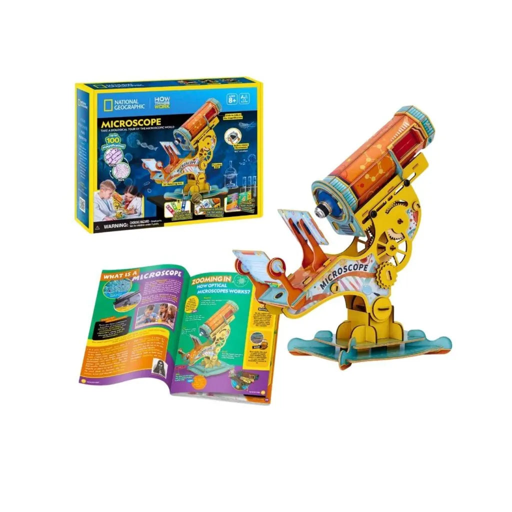 National Geographic Microscope DIY STEM Kit toy with included accessories and educational materials for kids' science exploration.