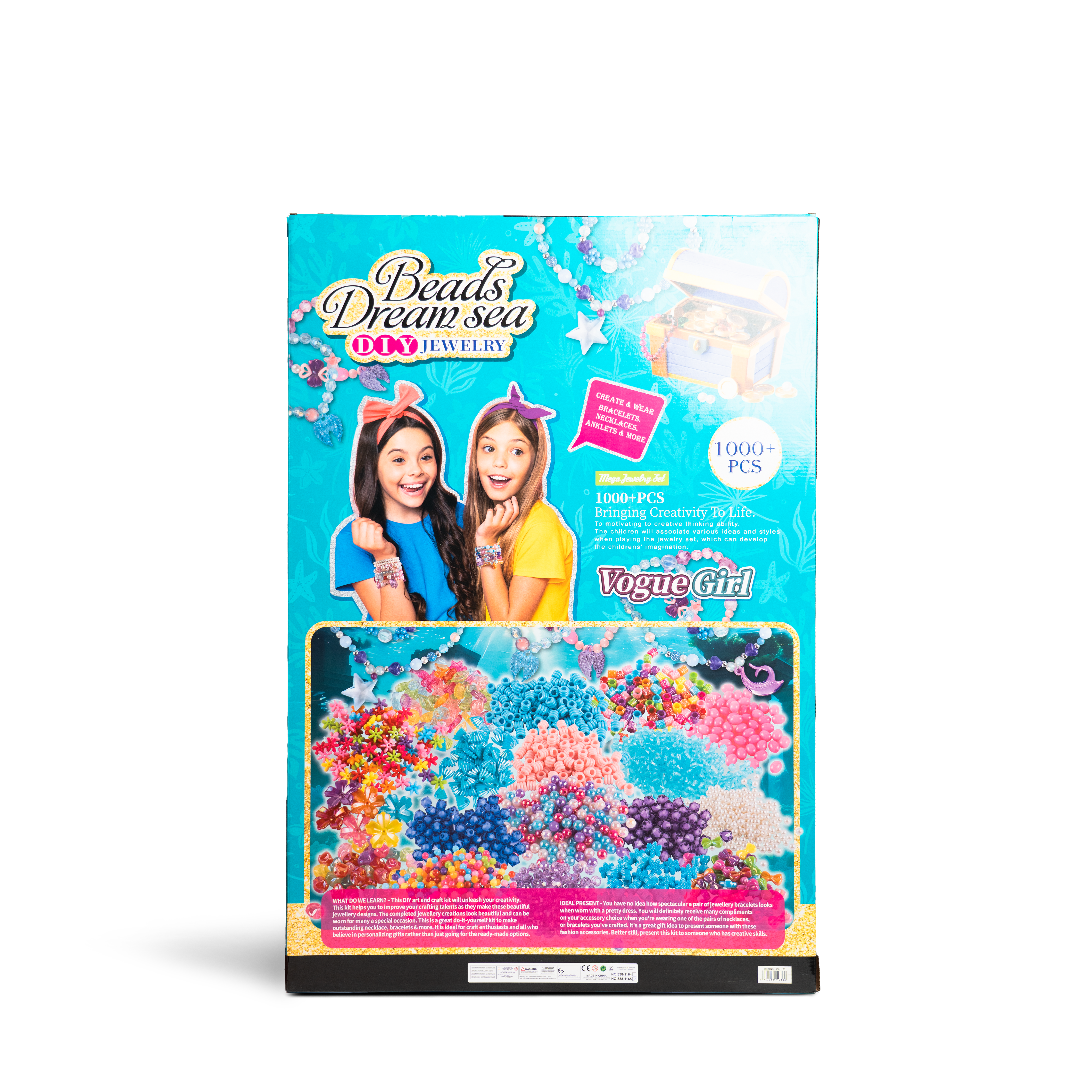 Back view of the DIY Mermaid Beads Set with 1000 colorful beads for kids' craft toys, showcasing various sizes and vibrant colors. Main image