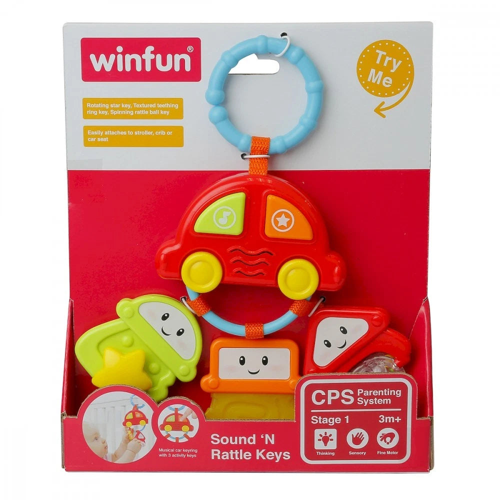 Winfun Sound 'N Rattle Keys toy with colorful plastic keys and a squeaker, designed for infants and early development play.