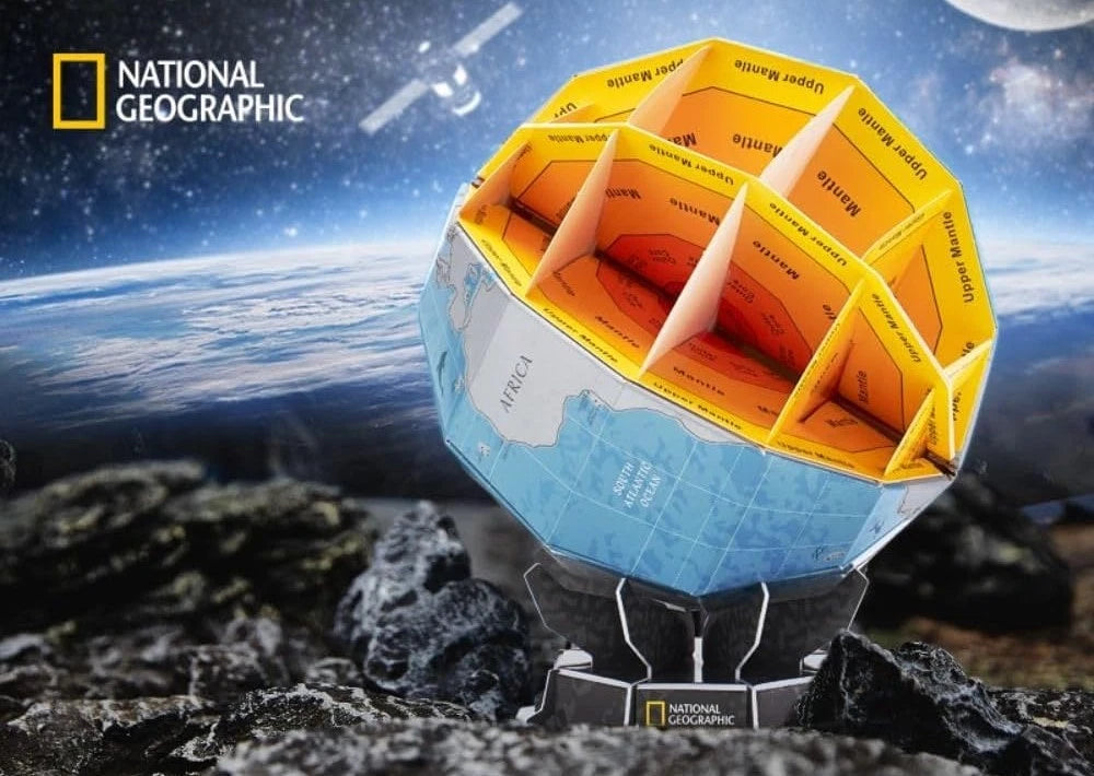 CubicFun 3D Puzzle National Geographic Scratch Globe with 31 pieces, educational toy for learning geography and world maps.