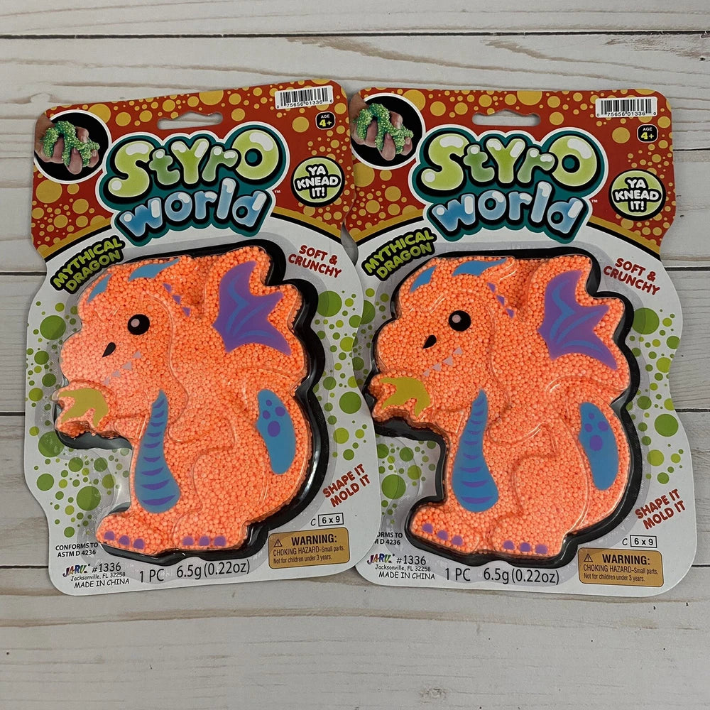 JARU Styro World Mythical Creature Dragon Shape It Mold It Toy set showing two colorful dragon-shaped molds for crafting fun.