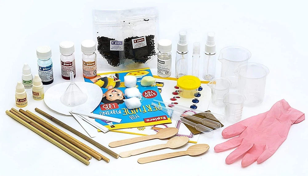 Explore STEM Learner My Perfume Making Lab toy with bottles, scents, and tools for kids to create custom perfumes.