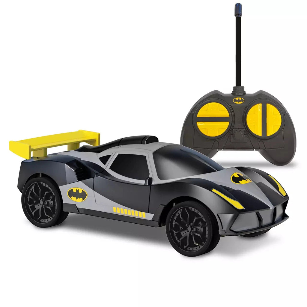 Bladez Toys RC Batman Racer high-speed superhero action car, sleek black design with Batman logo, ready for racing.