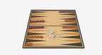 Playzokids Merchant Ambassador Classic Games Backgammon board with game pieces on a wooden surface.