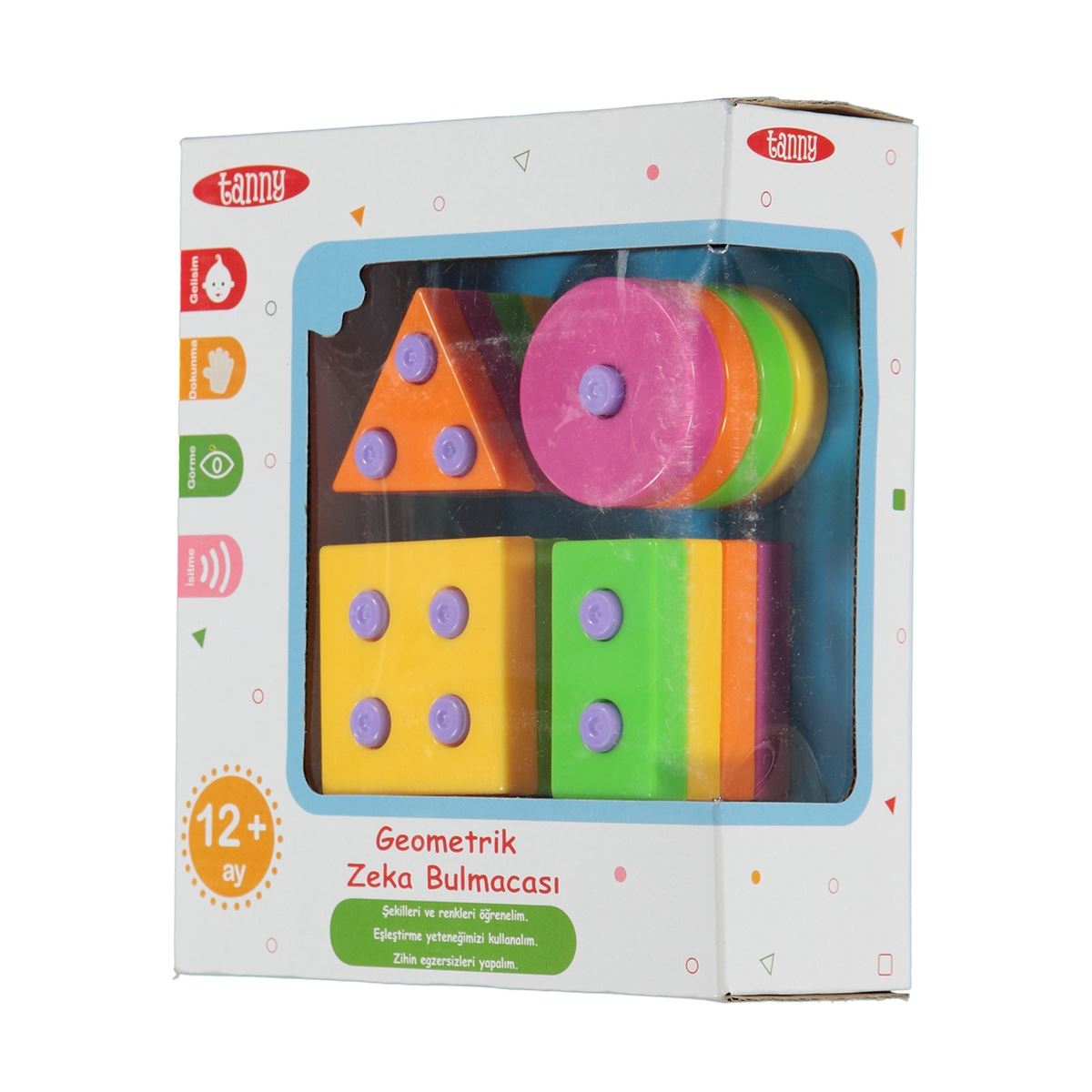 Colorful Tanny Geometric Puzzle toy by Tanny Kids, featuring various geometric shapes for cognitive development and fun. Main image
