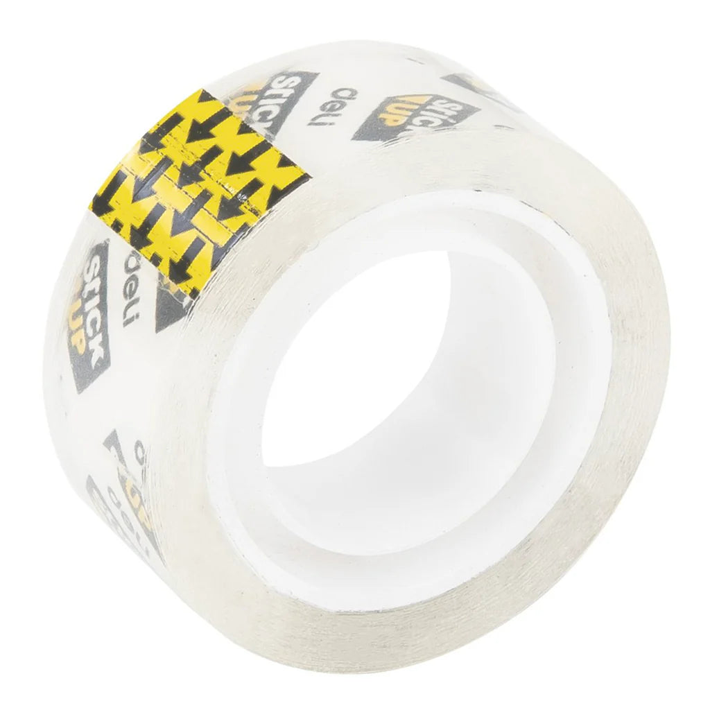Playzokids Deli Stationery Tape 18mm x 20 yards, 38 meters, in a tube, showing the clear adhesive tape on a roll.