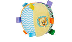 WinFun Caesar the Lion soft rattle ball toy for infants, featuring a plush lion design and colorful fabric for sensory play.